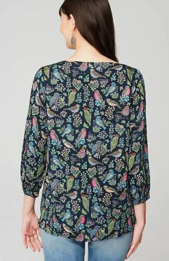 J.Jill Bird-Printed Boat-Neck Top | Jjill-Women Shirts & Blouses