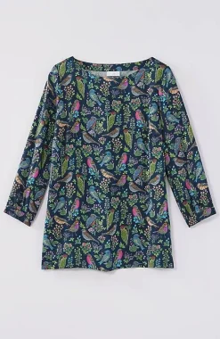 J.Jill Bird-Printed Boat-Neck Top | Jjill-Women Shirts & Blouses