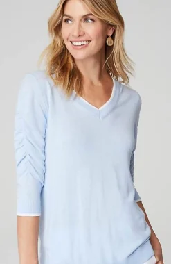 J.Jill Contrasting-Tipped V-Neck Pullover Sweater | Jjill-Women Sweaters