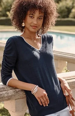 J.Jill Contrasting-Tipped V-Neck Pullover Sweater | Jjill-Women Sweaters