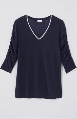J.Jill Contrasting-Tipped V-Neck Pullover Sweater | Jjill-Women Sweaters