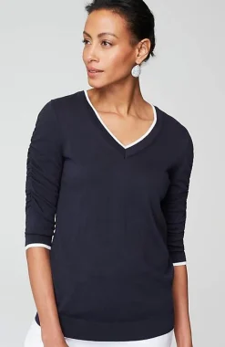 J.Jill Contrasting-Tipped V-Neck Pullover Sweater | Jjill-Women Sweaters