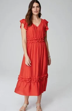J.Jill Elevated Ruffle-Trimmed Midi Dress | Jjill-Women Dresses