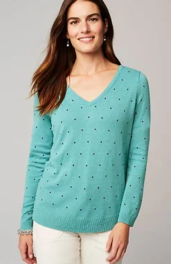 J.Jill Embroidered-Dots V-Neck Sweater | Jjill-Women Sweaters