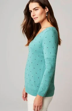 J.Jill Embroidered-Dots V-Neck Sweater | Jjill-Women Sweaters