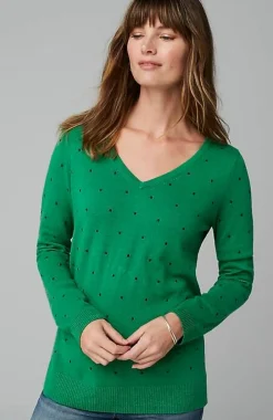 J.Jill Embroidered-Dots V-Neck Sweater | Jjill-Women Sweaters