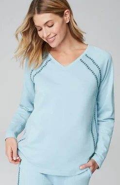 J.Jill Fit French Terry Embroidered V-Neck Pullover | Jjill-Women Tops & Tees