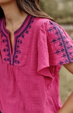 J.Jill Geometrically Embroidered Textured Top | Jjill-Women Shirts & Blouses