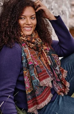J.Jill Hand-Stitched Diamond Medallions Jacquard Scarf | Jjill-Women Ponchos, Ruanas & Scarves