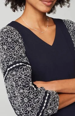 J.Jill Mixed-Media Embroidered-Sleeve Top | Jjill-Women Tops & Tees