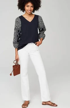 J.Jill Mixed-Media Embroidered-Sleeve Top | Jjill-Women Tops & Tees