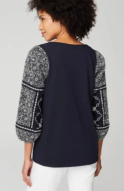 J.Jill Mixed-Media Embroidered-Sleeve Top | Jjill-Women Tops & Tees