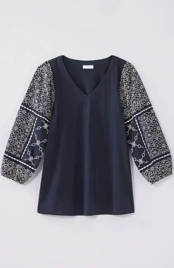J.Jill Mixed-Media Embroidered-Sleeve Top | Jjill-Women Tops & Tees