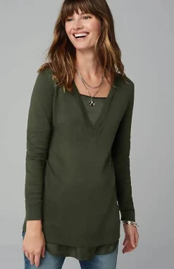 J.Jill Mixed-Media Layered V-Neck Sweater | Jjill-Women Sweaters