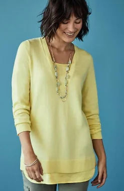 J.Jill Mixed-Media Layered V-Neck Sweater | Jjill-Women Sweaters