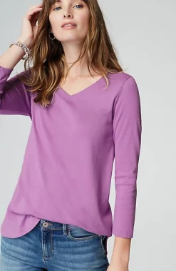 J.Jill Pima 3/4-Sleeve V-Neck Tee | Jjill-Women Tops & Tees