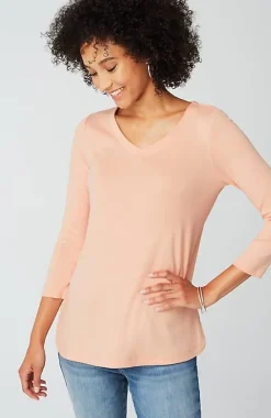 J.Jill Pima 3/4-Sleeve V-Neck Tee | Jjill-Women Tops & Tees