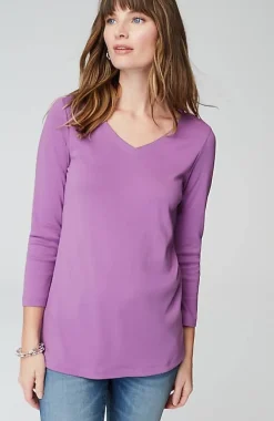 J.Jill Pima 3/4-Sleeve V-Neck Tee | Jjill-Women Tops & Tees