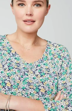 J.Jill Pima 3/4-Sleeve V-Neck Tee | Jjill-Women Tops & Tees