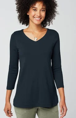 J.Jill Pima 3/4-Sleeve V-Neck Tee | Jjill-Women Tops & Tees