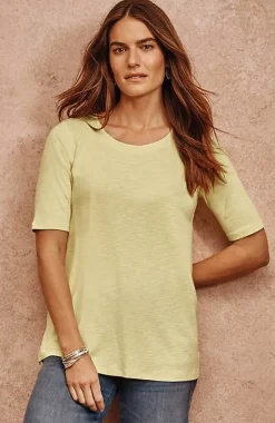 J.Jill Pima-Slub Scoop-Neck Side-Slit Tee | Jjill-Women Tops & Tees