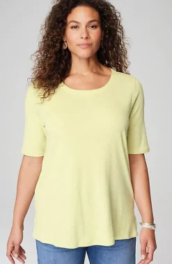 J.Jill Pima-Slub Scoop-Neck Side-Slit Tee | Jjill-Women Tops & Tees