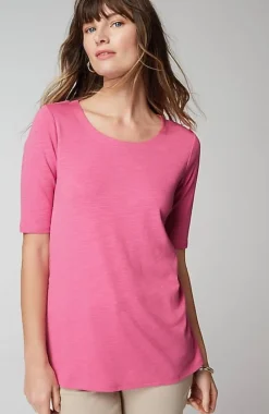 J.Jill Pima-Slub Scoop-Neck Side-Slit Tee | Jjill-Women Tops & Tees