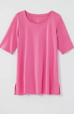 J.Jill Pima-Slub Scoop-Neck Side-Slit Tee | Jjill-Women Tops & Tees