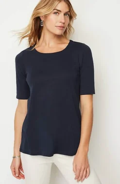 J.Jill Pima-Slub Scoop-Neck Side-Slit Tee | Jjill-Women Tops & Tees