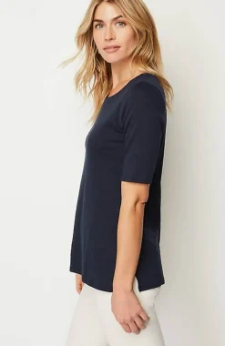 J.Jill Pima-Slub Scoop-Neck Side-Slit Tee | Jjill-Women Tops & Tees