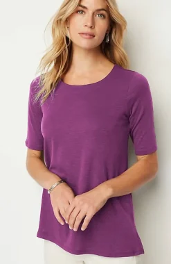J.Jill Pima-Slub Scoop-Neck Side-Slit Tee | Jjill-Women Tops & Tees