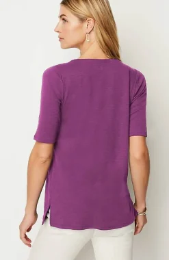 J.Jill Pima-Slub Scoop-Neck Side-Slit Tee | Jjill-Women Tops & Tees