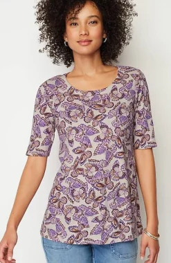 J.Jill Pima-Slub Scoop-Neck Side-Slit Tee | Jjill-Women Tops & Tees