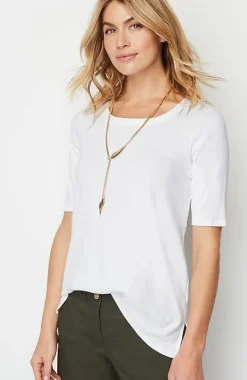 J.Jill Pima-Slub Scoop-Neck Side-Slit Tee | Jjill-Women Tops & Tees