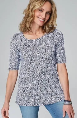 J.Jill Pima-Slub Scoop-Neck Side-Slit Tee | Jjill-Women Tops & Tees