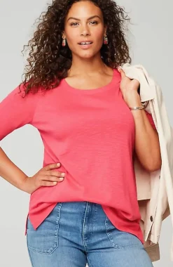 J.Jill Pima-Slub Scoop-Neck Side-Slit Tee | Jjill-Women Tops & Tees
