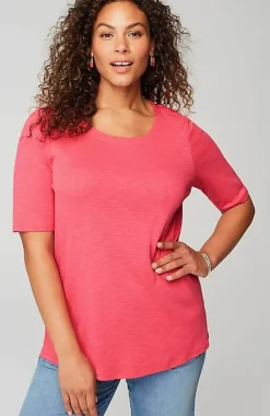 J.Jill Pima-Slub Scoop-Neck Side-Slit Tee | Jjill-Women Tops & Tees