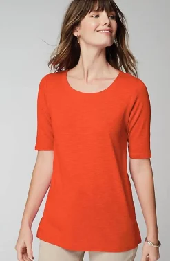 J.Jill Pima-Slub Scoop-Neck Side-Slit Tee | Jjill-Women Tops & Tees