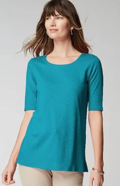 J.Jill Pima-Slub Scoop-Neck Side-Slit Tee | Jjill-Women Tops & Tees