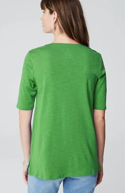 J.Jill Pima-Slub Scoop-Neck Side-Slit Tee | Jjill-Women Tops & Tees