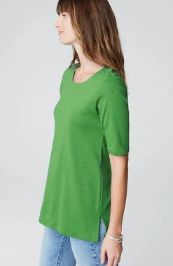 J.Jill Pima-Slub Scoop-Neck Side-Slit Tee | Jjill-Women Tops & Tees