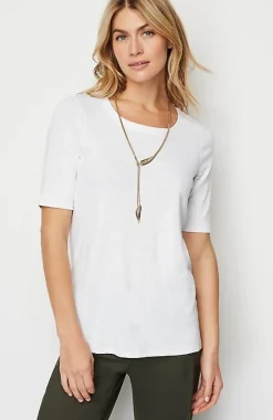 J.Jill Pima-Slub Scoop-Neck Side-Slit Tee | Jjill-Women Tops & Tees