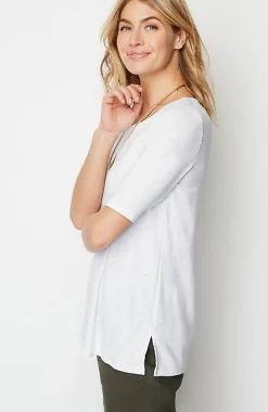 J.Jill Pima-Slub Scoop-Neck Side-Slit Tee | Jjill-Women Tops & Tees