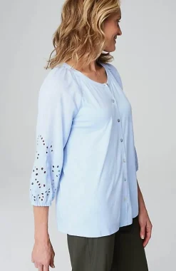 J.Jill Placed-Eyelet Mixed-Media Top | Jjill-Women Tops & Tees