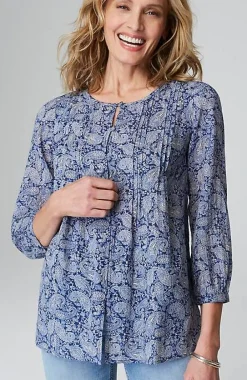 J.Jill Printed A-Line Pintucked Top | Jjill-Women Shirts & Blouses