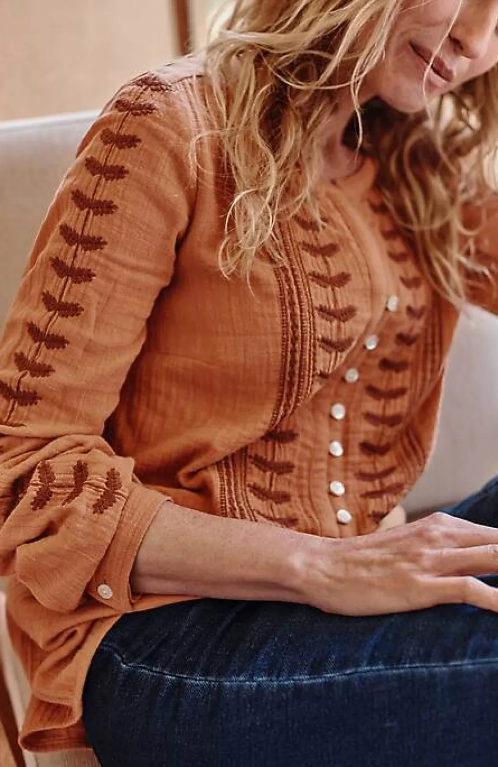 J.Jill Pure Jill Embroidered Buttoned-Cuff Top | Jjill-Women Shirts & Blouses
