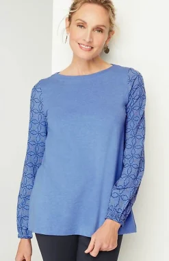 J.Jill Pure Jill Embroidered-Sleeve Boat-Neck Top | Jjill-Women Tops & Tees