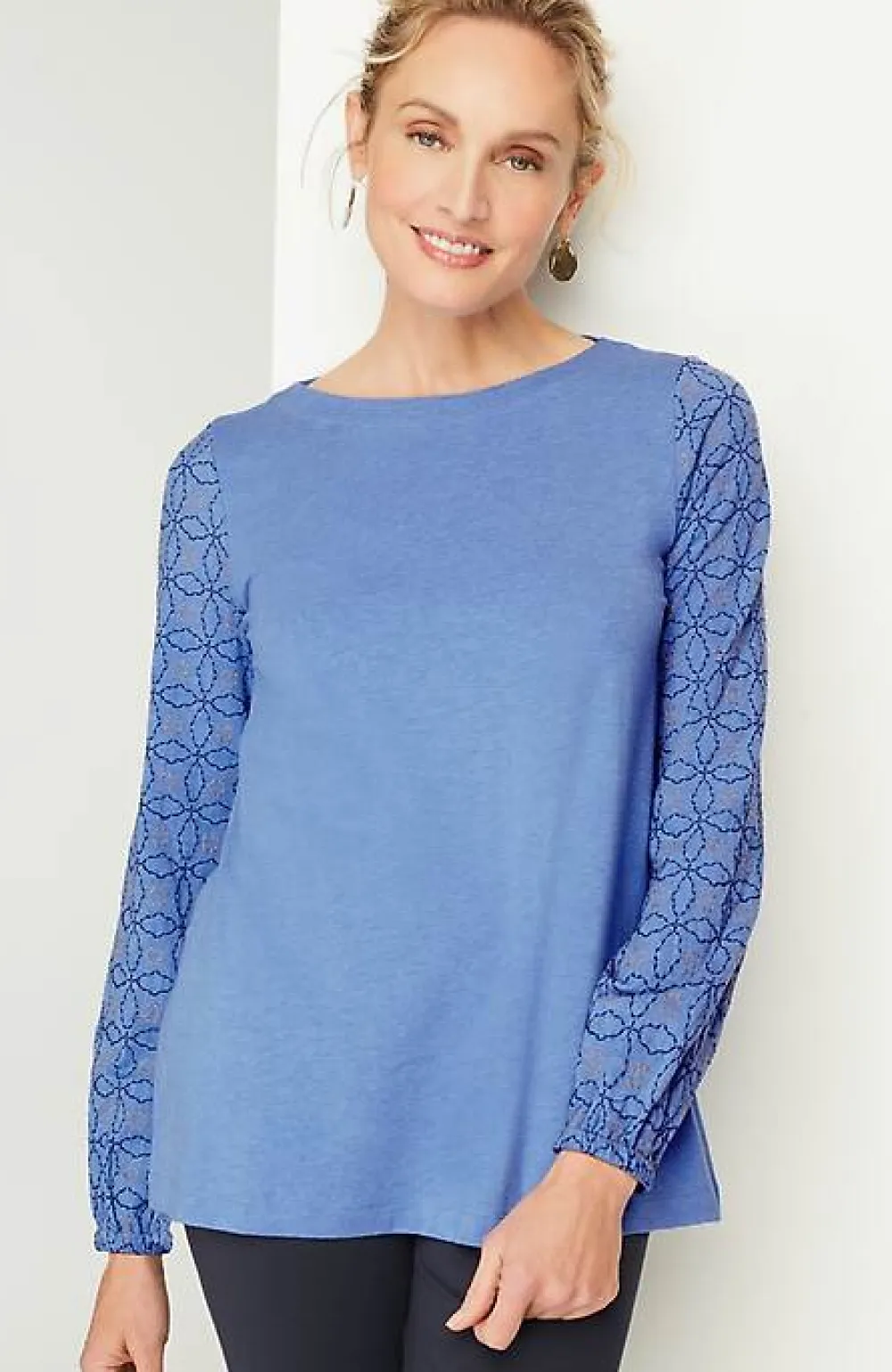 J.Jill Pure Jill Embroidered-Sleeve Boat-Neck Top | Jjill-Women Tops & Tees