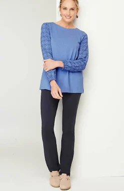 J.Jill Pure Jill Embroidered-Sleeve Boat-Neck Top | Jjill-Women Tops & Tees