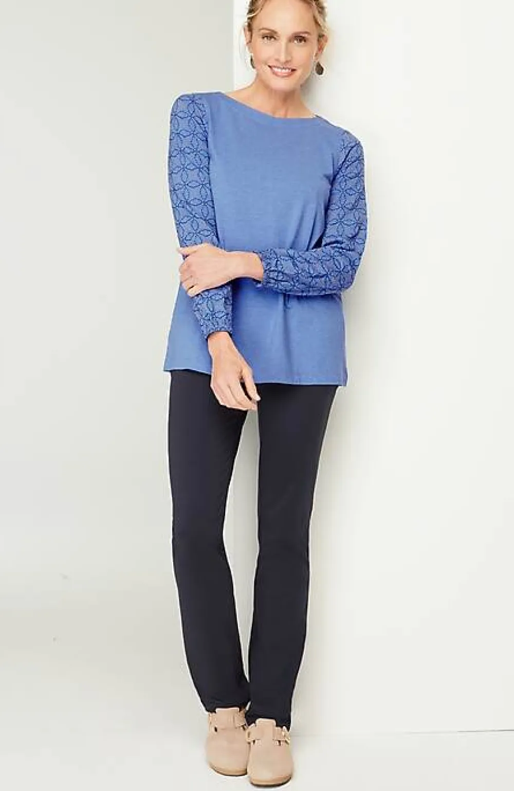J.Jill Pure Jill Embroidered-Sleeve Boat-Neck Top | Jjill-Women Tops & Tees